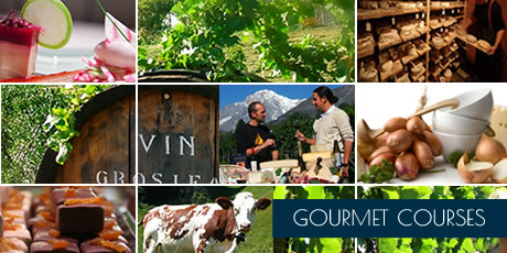 Photo montage for Gourmet Cooking Holidays showing french cooking, gourmet food, wine tasting etc 